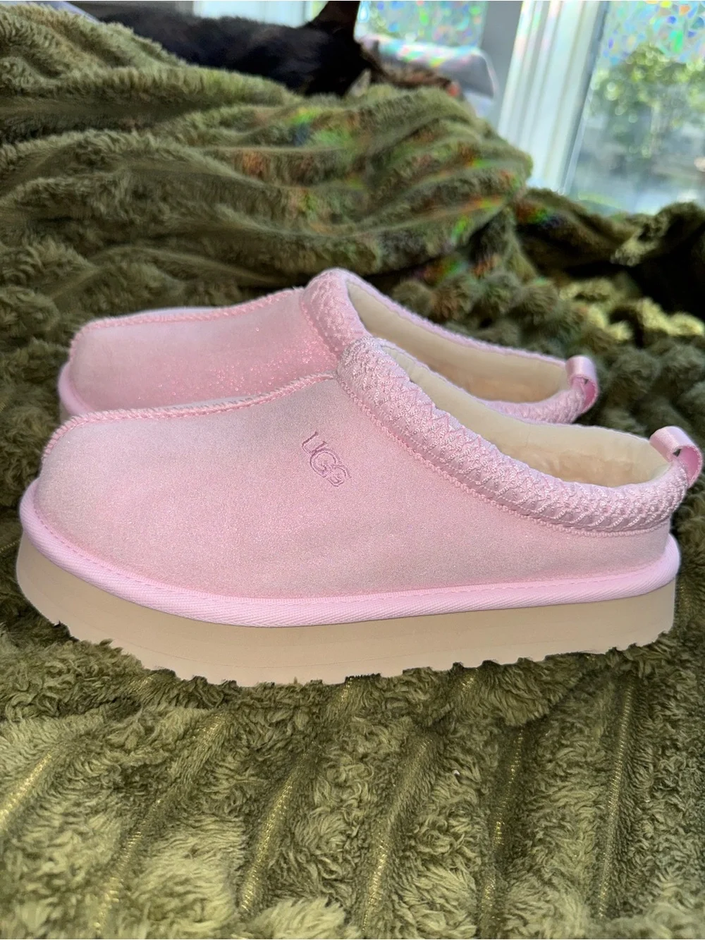UGG Tazz Dazzle Kids Glitter Slippers - Pink - Size Kid 3